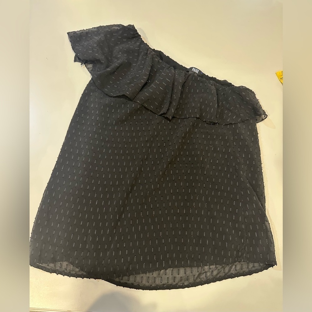 Paige Elegant Black Ruffled one Shoulder Shirt size small